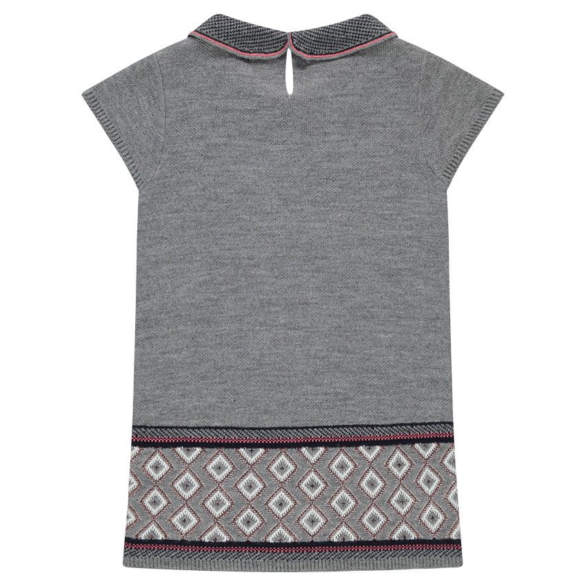 Robe manches courtes en tricot avec col fantaisie et motifs jacquard 