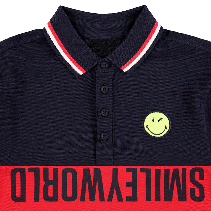 Polo manches longues bicolore avec inscription et badge Smiley  