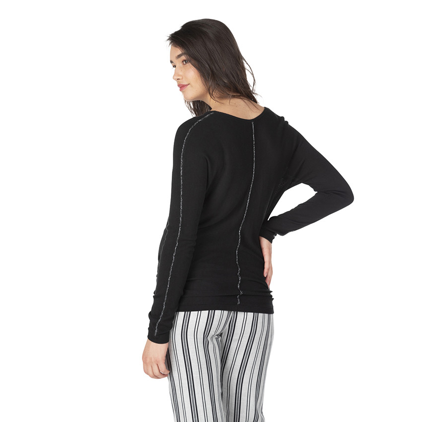 Pull fin de grossesse avec passepoils brillants 