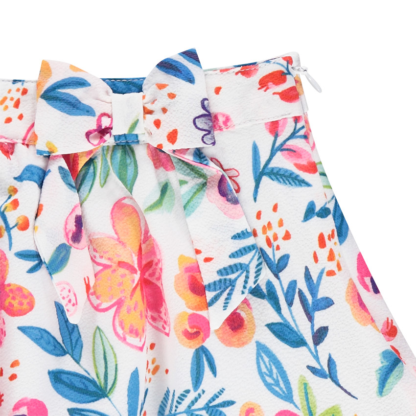 Jupe patineuse volantée avec fleurs imprimées 