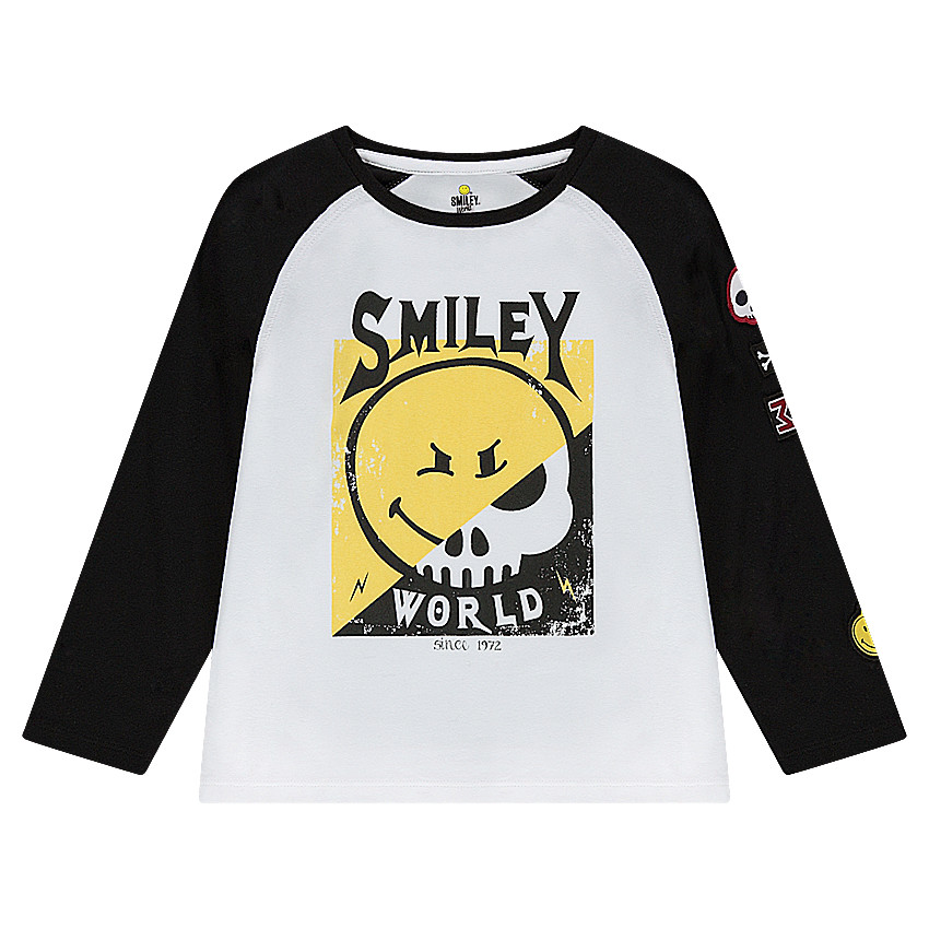 Tee-shirt manches longues raglan avec print Smiley et badges 