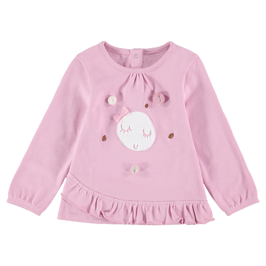 Tee-shirt manches longues en jersey avec lune en sherpa et pompons 