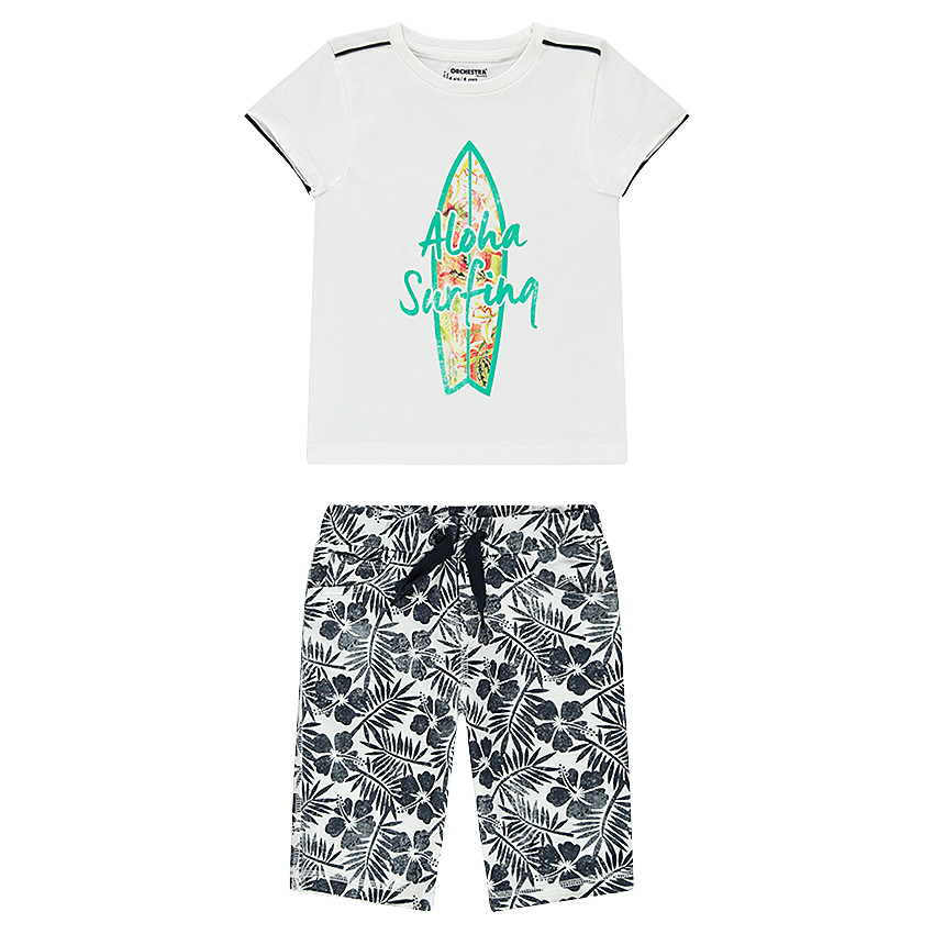 Ensemble avec tee-shirt print planche de surf et bermuda à fleurs all-over 