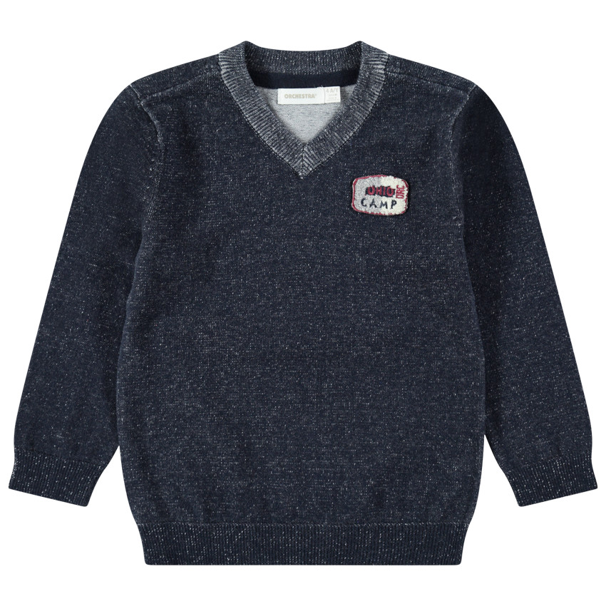 Pull en tricot chiné avec badge sur la poitrine 