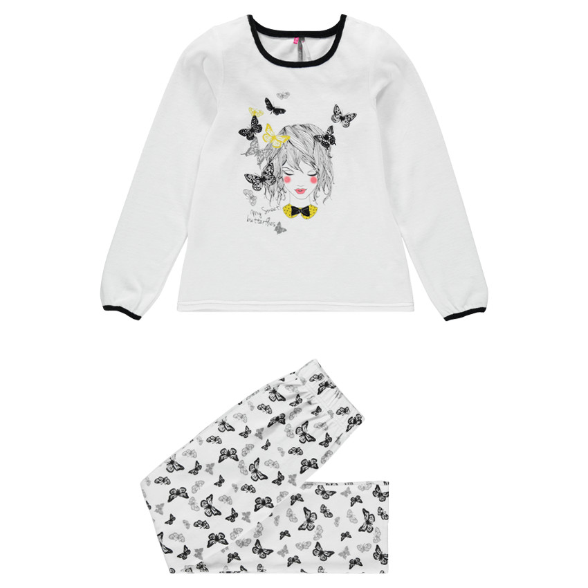Junior - Pyjama long en velours print et imprimé papillons 