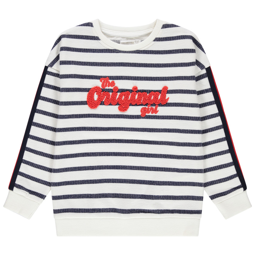 Sweat en molleton rayé avec inscription en bouclette 