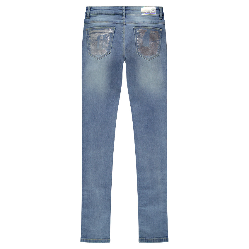 Junior - Jeans effet used coupe slim avec bandes argentées 