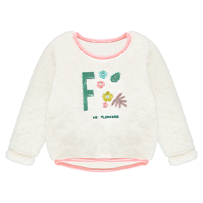 Sweat en fausse fourrure avec motifs brodés et sequins 