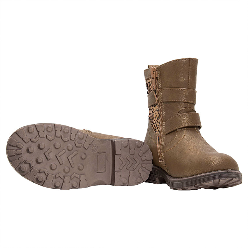 1/2 bottes fille effet cuir doré avec sequins et boucles 