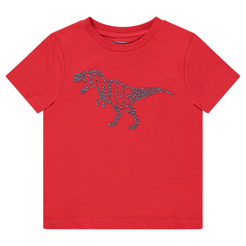Tee-shirt manches courtes rouge avec dinosaure printé 