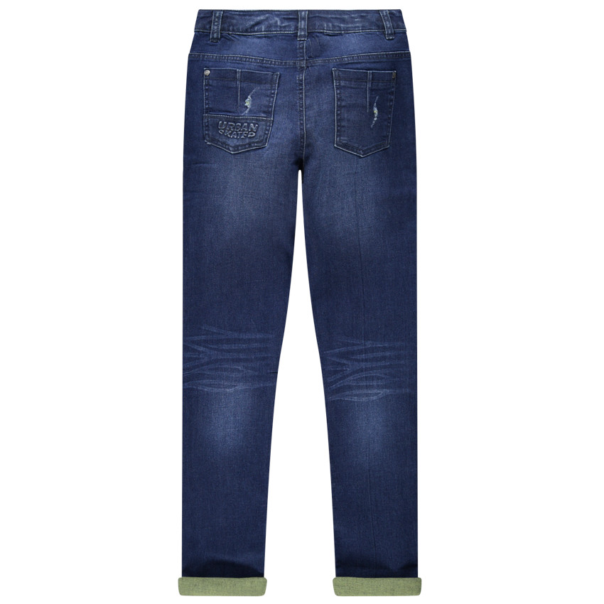 Jean effet used avec doublure contrastée 