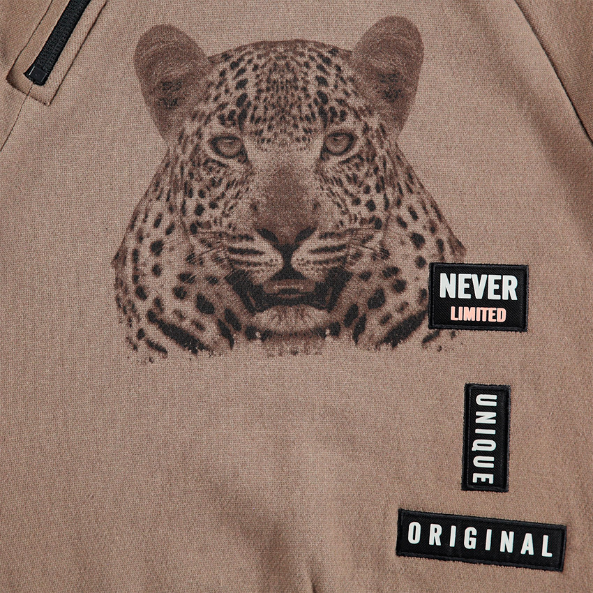 Sweat en molleton avec léopard printé et doublure sherpa 