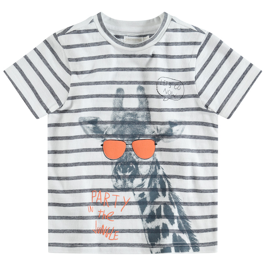 Tee-shirt manches courtes rayé avec girafe printée 