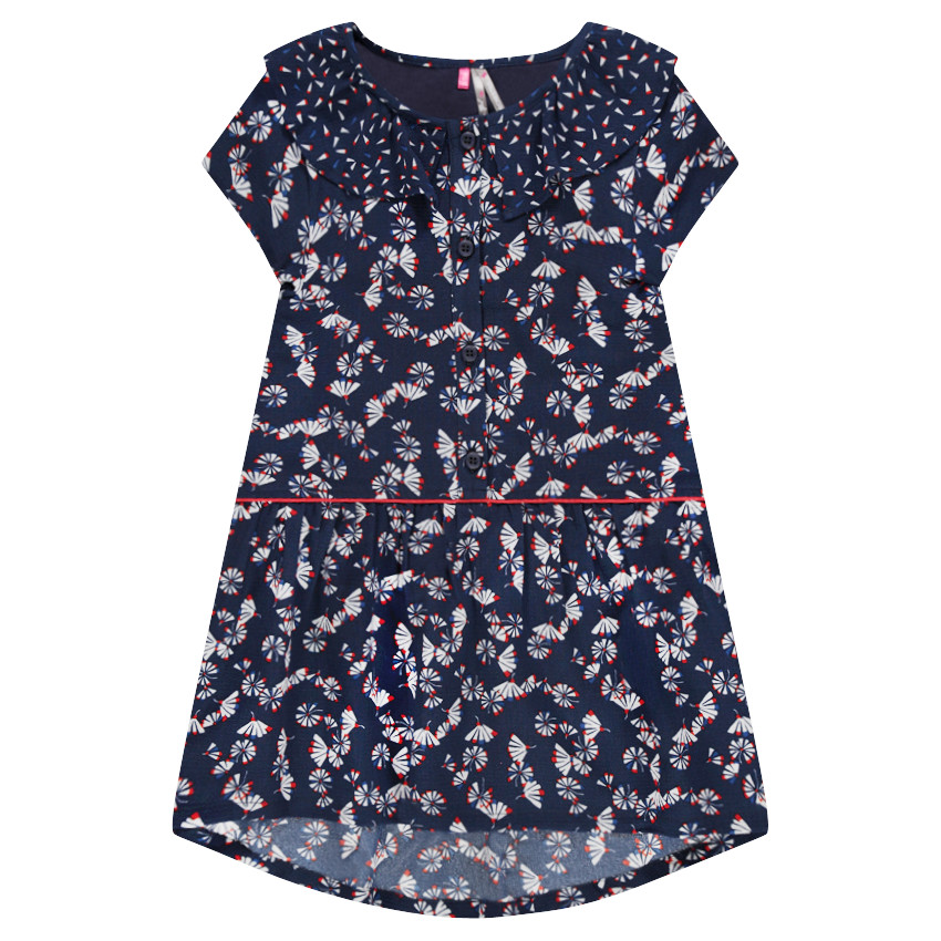 Robe en crêpe imprimée fantaisie à collerette 
