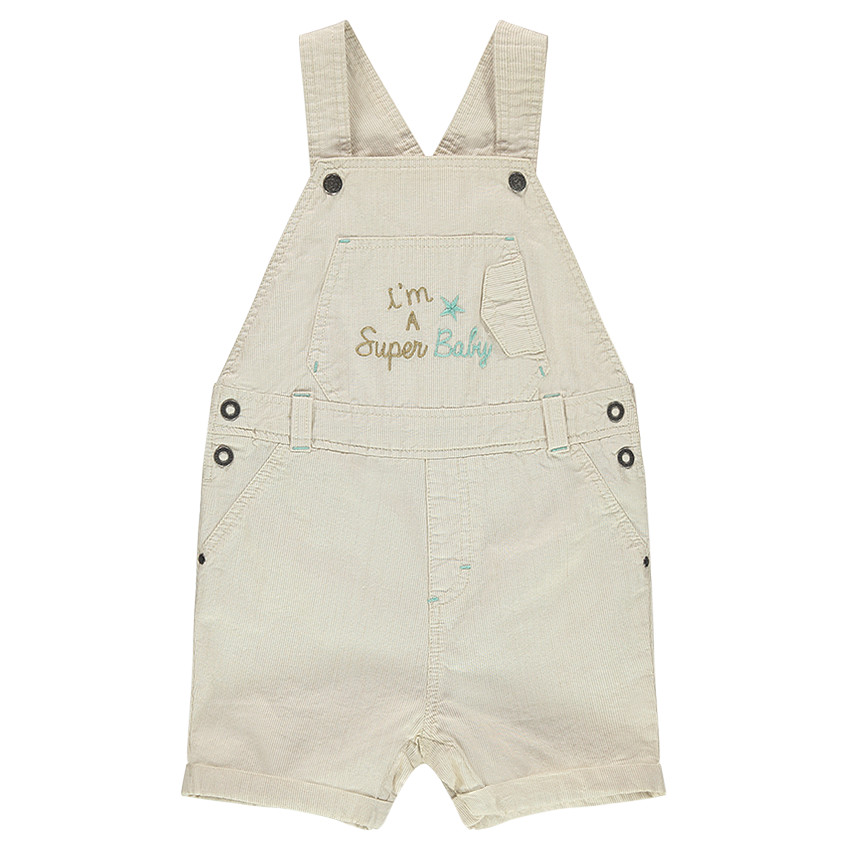 Salopette short en coton fantaisie avec inscription brodée devant 