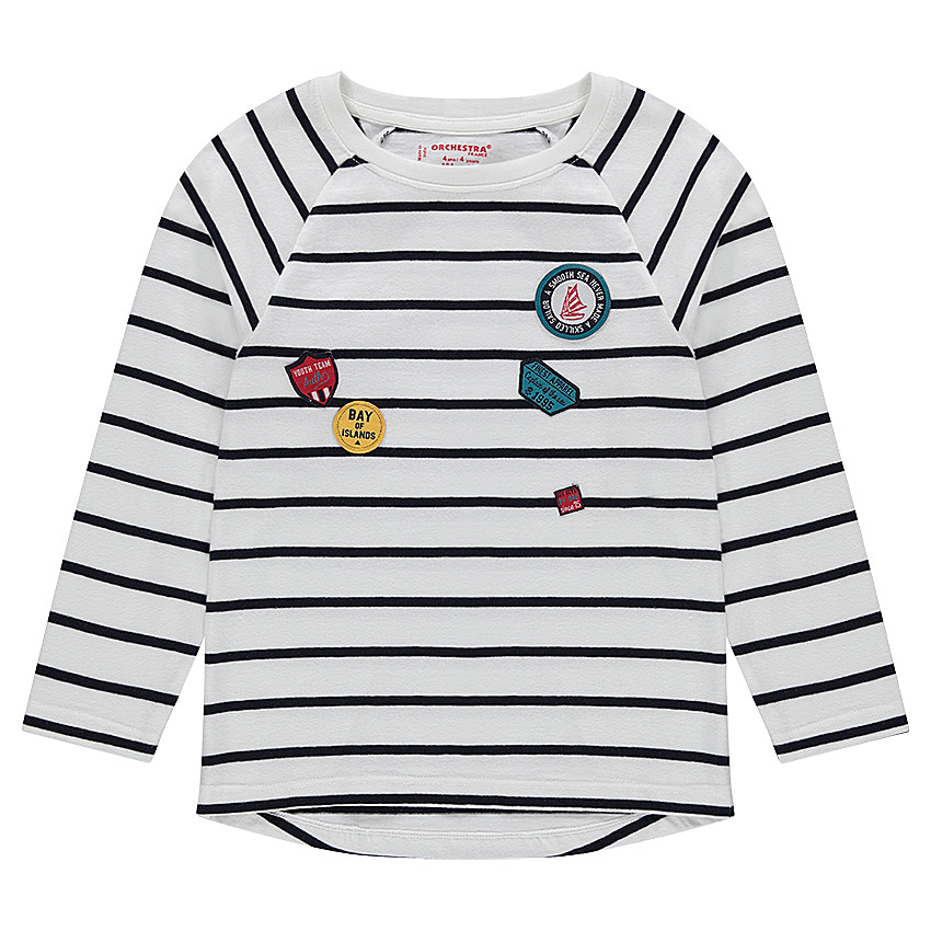 Tee-shirt manches longues rayé avec badges patchés 