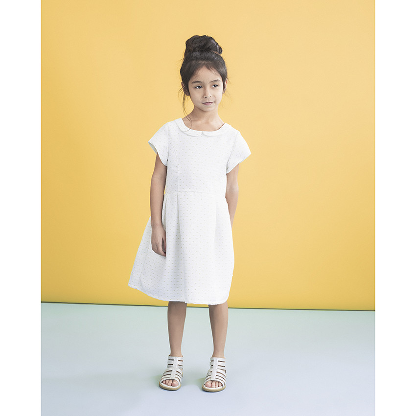 Robe de cérémonie manches courtes col Claudine et motifs jacquard 