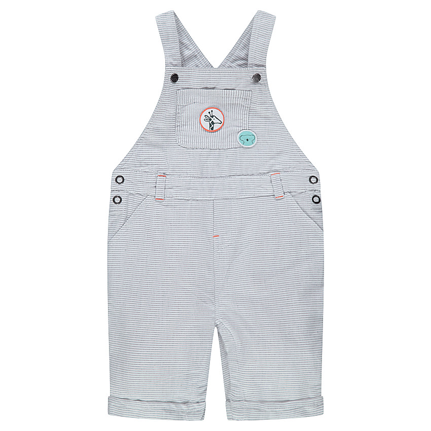 Salopette courte rayée all-over avec badges animaux 