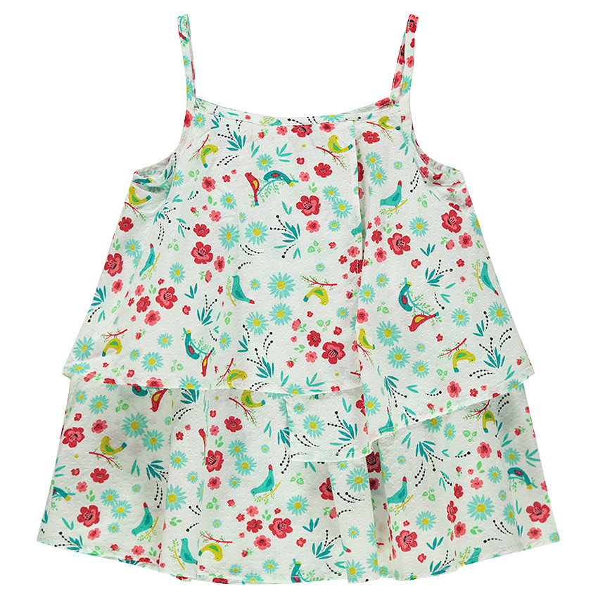 Top volanté avec fleurs imprimées all-over 