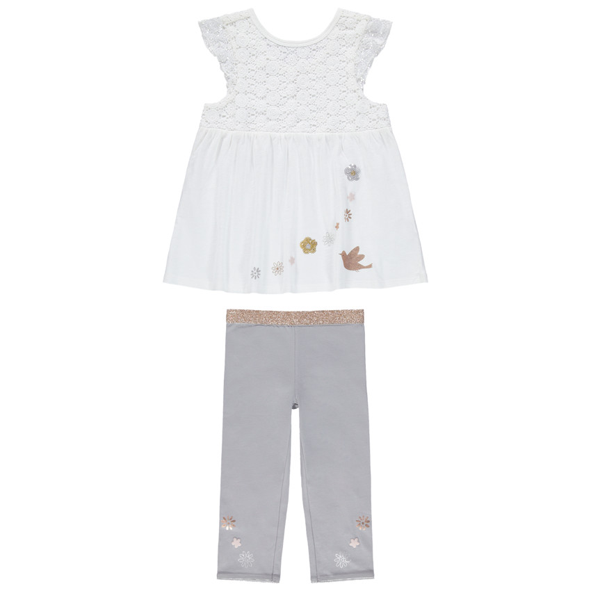 Ensemble avec tunique en crochet doublé et legging à fleurs pailletées 