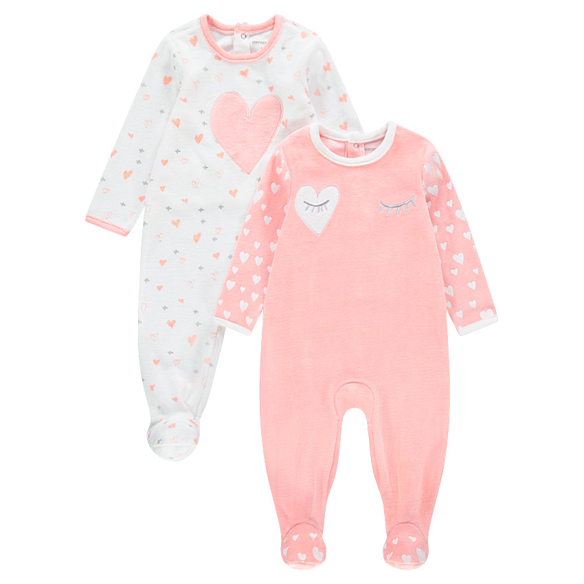 Lot de 2 dors-bien en velours avec coeurs et broderies 