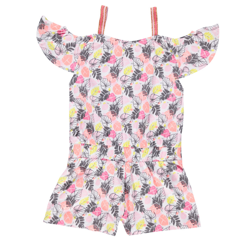 Combishort à épaules ajourées et imprimé végétal all-over 