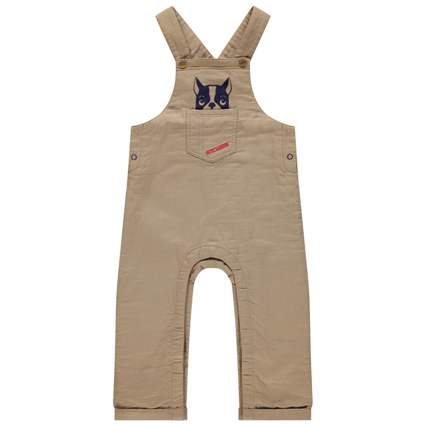 Salopette  longue en toile print bouledogue et poche 