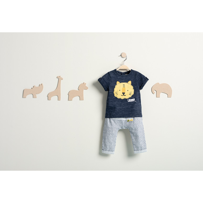 T-shirt manches courtes en jersey chiné avec tigre printé 