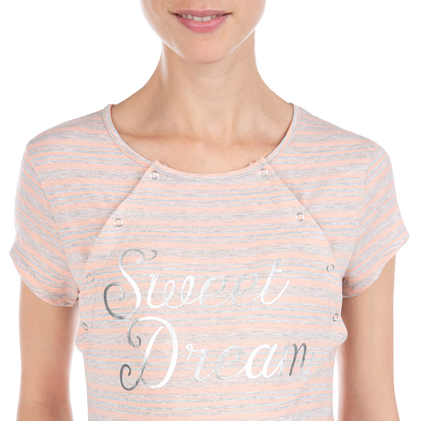 Tee-shirt de grossesse homewear rayé avec message printé 
