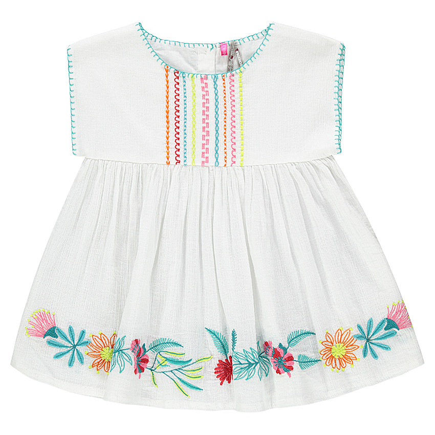 Tunique évasée brodée en crépon de coton 