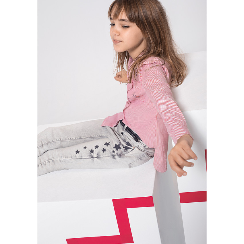 Junior - Jeans slim effet used et crinkle avec étoiles contrastées 