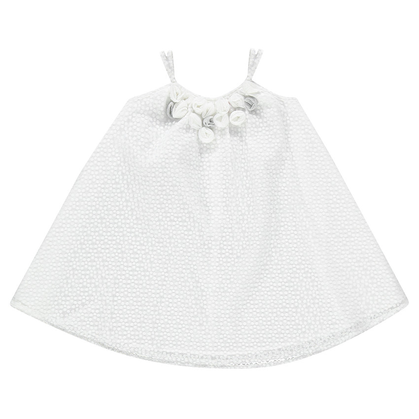 Robe à bretelles en tissu jacquard avec roses cousues 