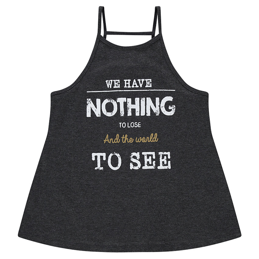 Junior - Débardeur côtelé avec message printé et dos fantaisie 