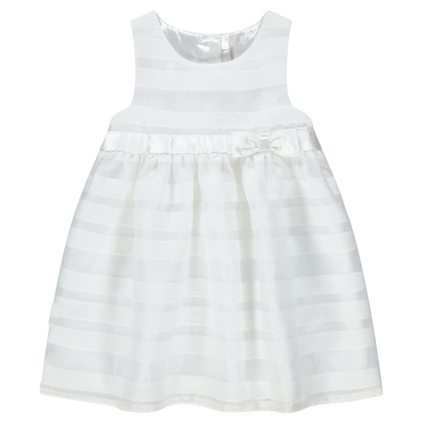 Robe de cérémonie blanche avec rayures et noeud satiné 
