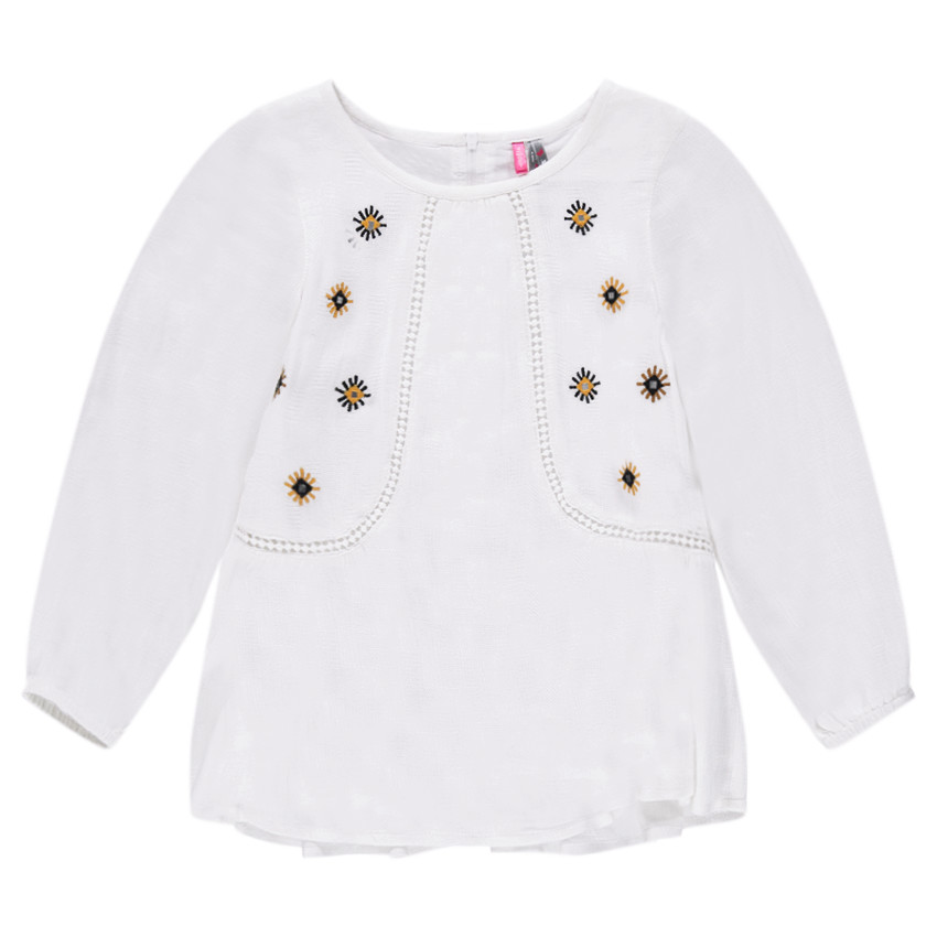 Tunique manches longues en voile armuré avec broderies 