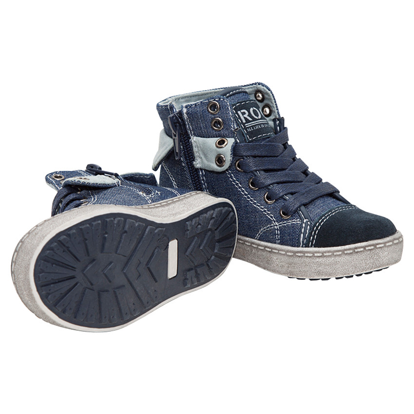 Bottillons en toile effet jeans à lacets et zip du 28 au 35  