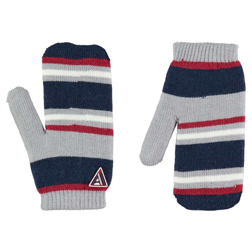 Moufles en tricot rayé avec badge en gomme et intérieur sherpa 