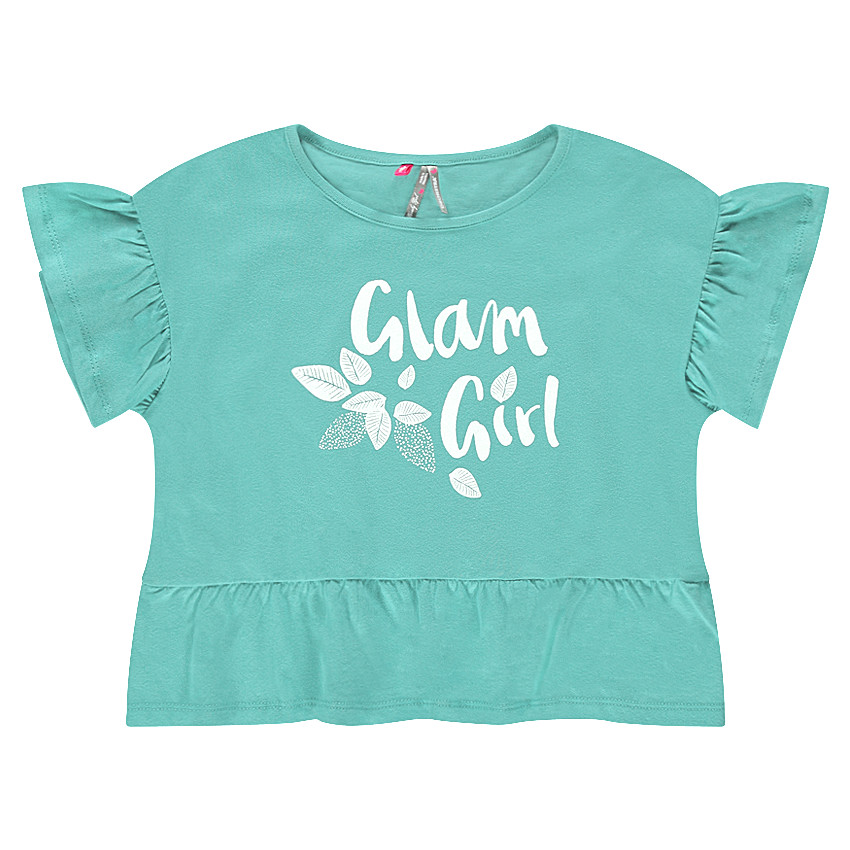 Tee-shirt court en jersey volanté avec inscription printée 