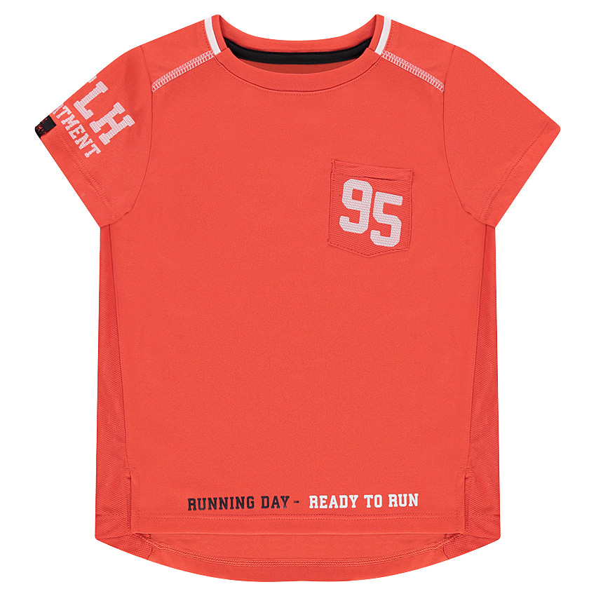 Tee-shirt manches courtes en polyester avec inscriptions printées 