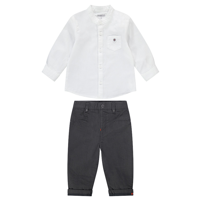 Ensemble avec chemise blanche et pantalon gris en coton fantaisie 