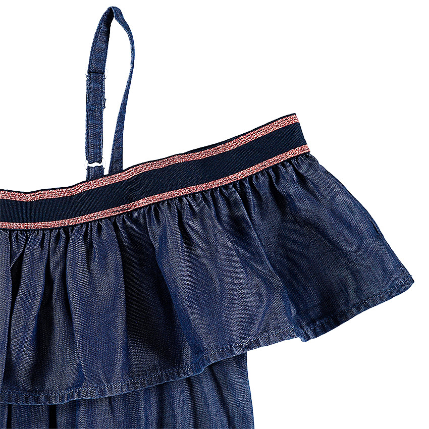 Junior - Robe en chambray à fines bretelles et volant 