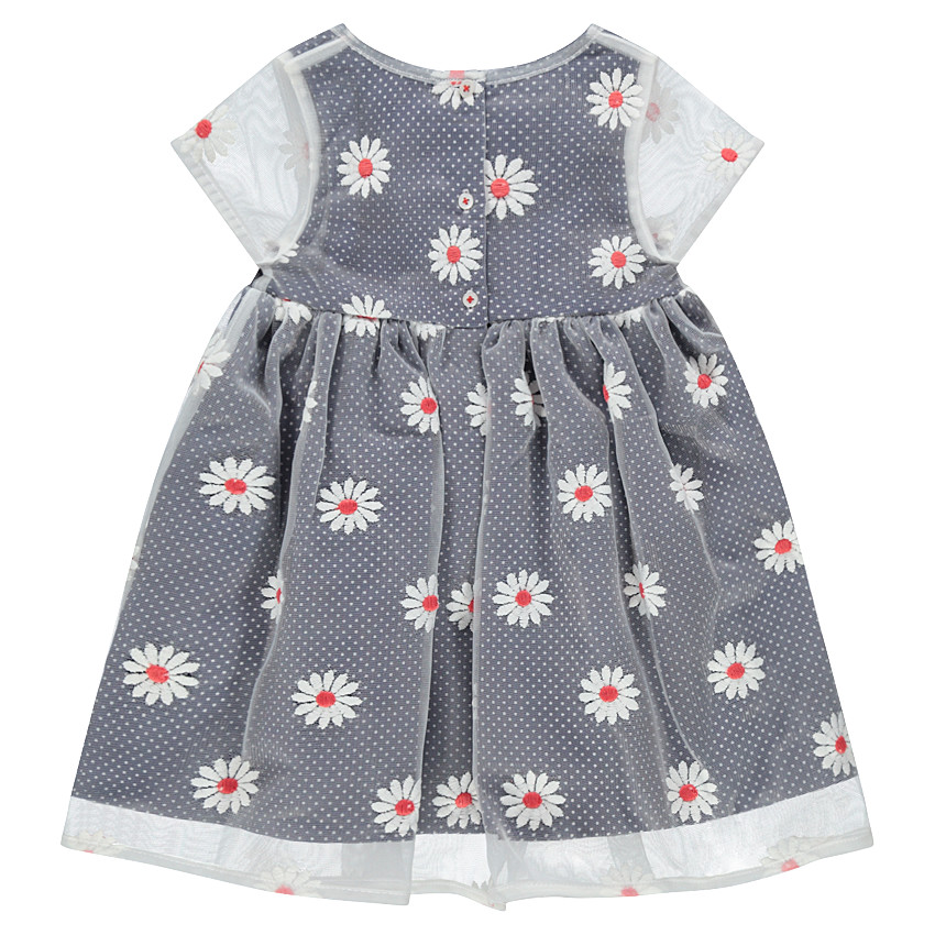 Robe manches courtes en tulle avec marguerites brodées all-over 