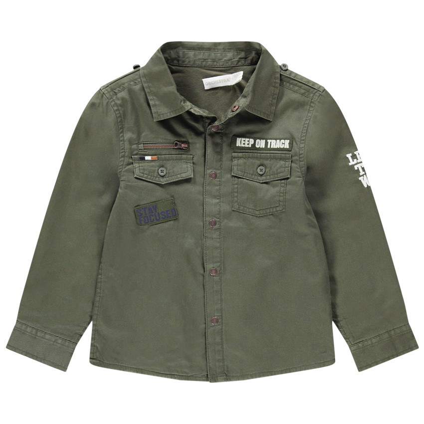 Surchemise en twill esprit militaire doublée jersey à poches 