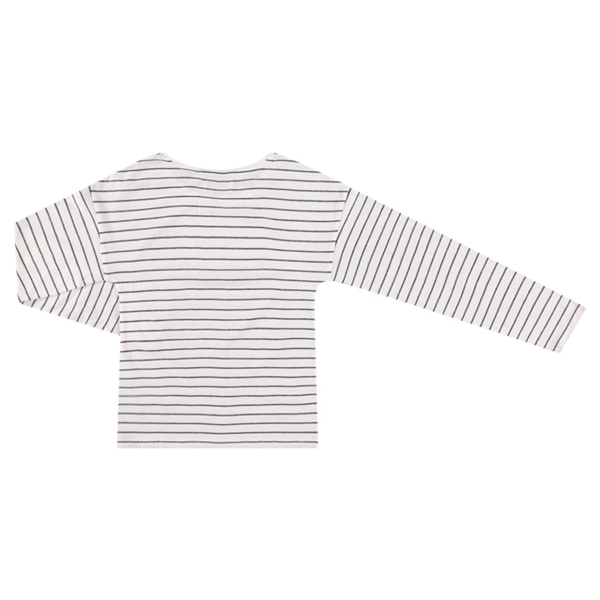 Tee-shirt manches longues à rayures jacquard et print pailleté 