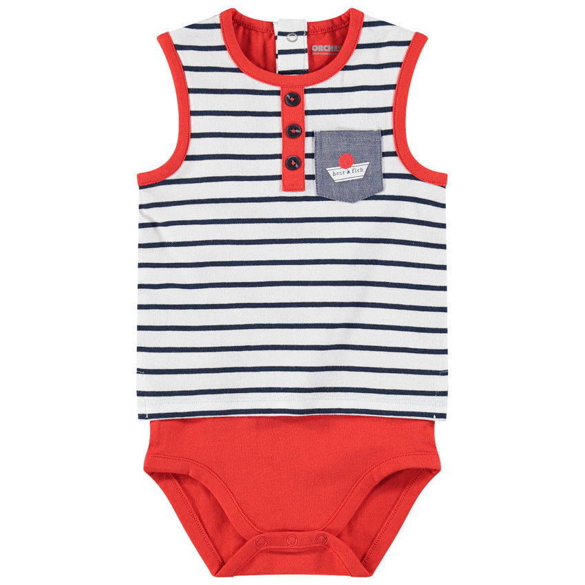 Body sans manches effet 2 en 1 avec rayures et poche plaquée en chambray 