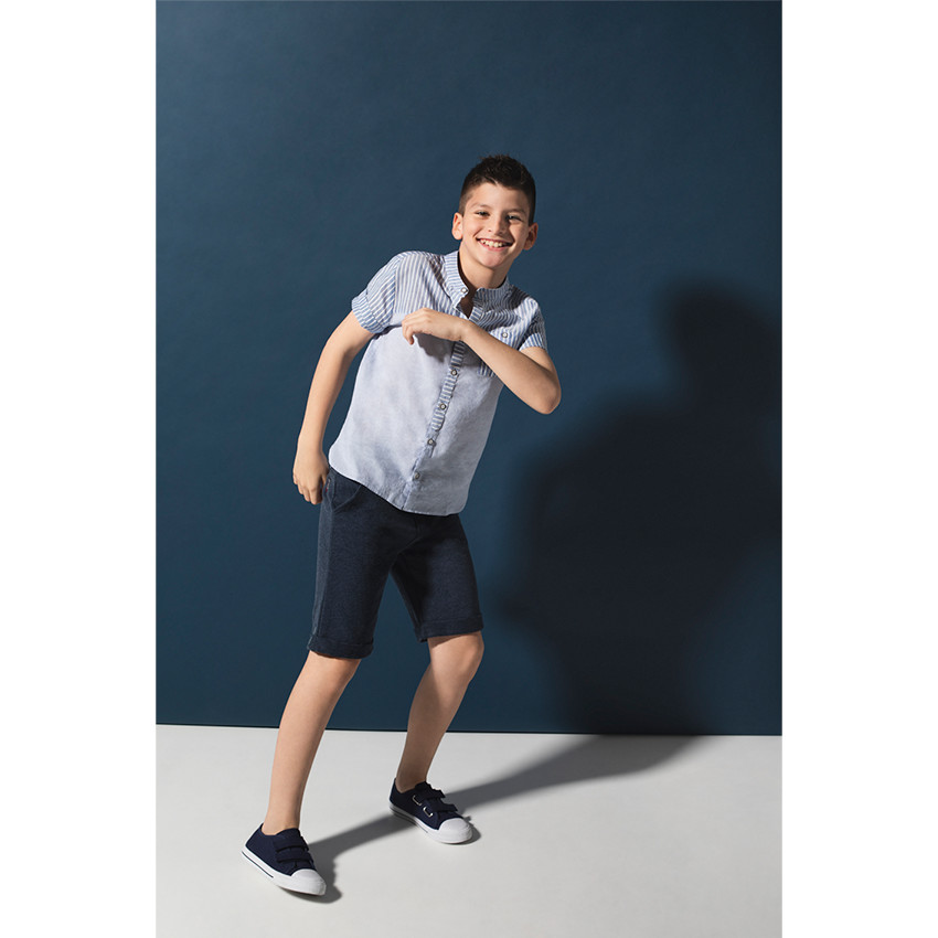 Junior - Chemise manches courtes à rayures placées et poche 