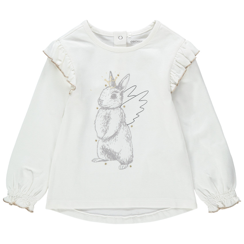 T-shirt manches longues volanté à lapin ailé printé 