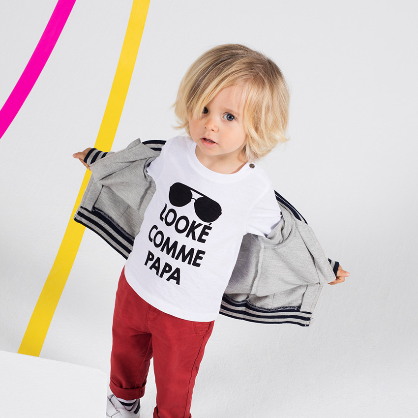 Tee-shirt manches longues en jersey avec print fantaisie et col pressionné 