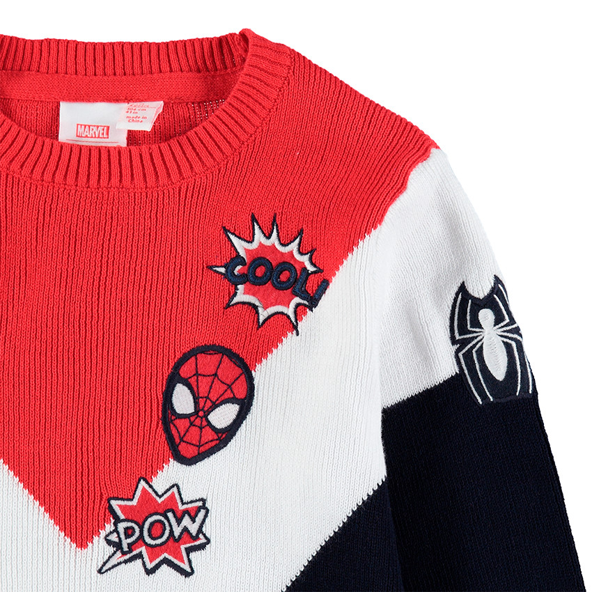 Pull en tricot tricolore avec badges brodés  Marvel Spiderman  