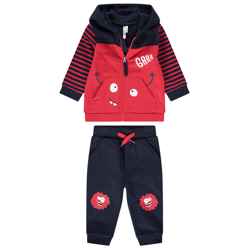 Jogging en molleton bicolore avec monstres printés 